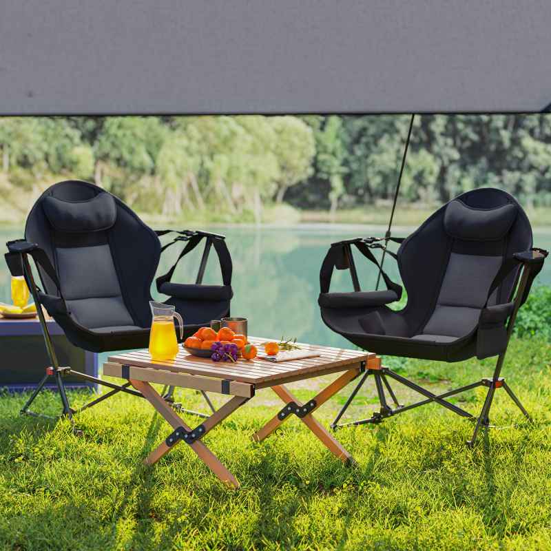 Outsunny Hammock Camping Chair Set of 2, Adjustable Back Swinging Camping Chair Portable Swinging Chair with Cup Holder, Headrest, Padded Seat and Carry Bag for Travel Fishing Hiking, Black