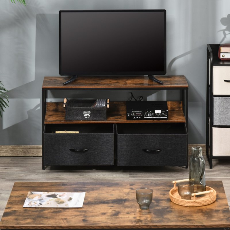 HOMCOM TV Stand Cabinet up to 47-inch, TV Unit with 2 Foldable Linen Drawers, Open Shelf for Living Room, Bedroom, Entertainment Room
