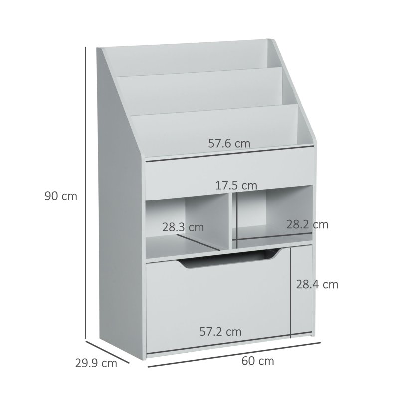 HOMCOM Kids Bookshelf with Storage Drawer, Children's Bookcase with Wheels, Toy Organiser for Bedroom, Playroom - Grey