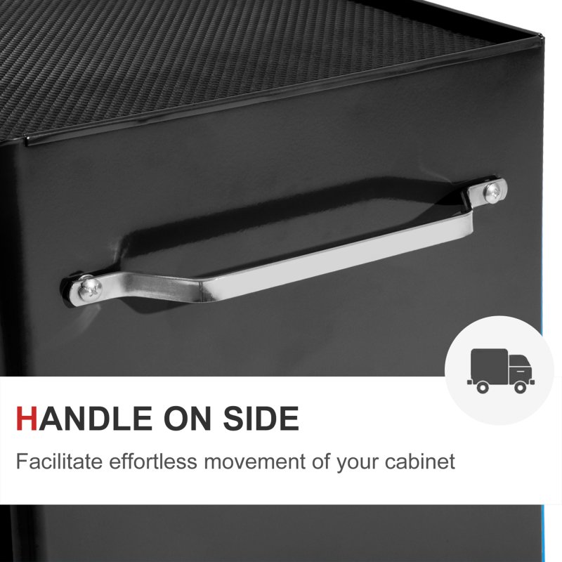 HOMCOM 5-Drawer Lockable Steel Tool Storage Cabinet with Wheels Handle 2 Keys Organisation Box Unit Chest Garage DIY Workshop Trolley Black