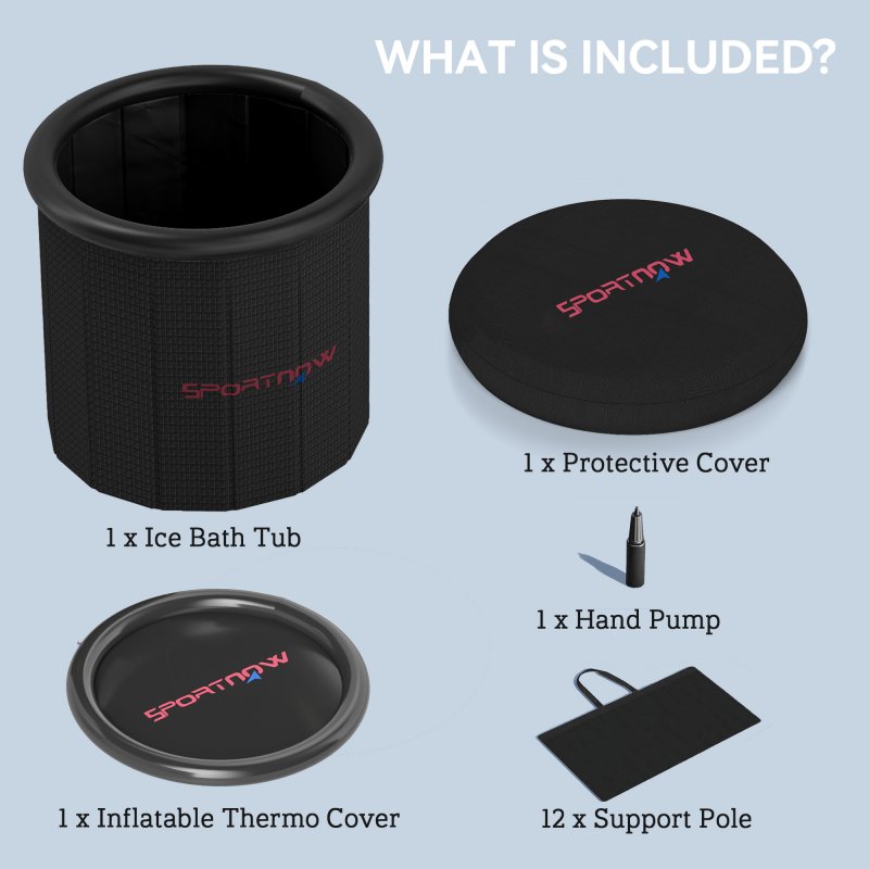 SPORTNOW Outdoor Bath Tub, 300L Portable Cold Water Therapy Tub, Recovery Cold Plunge Pool with Lid, Cover, Carry Bag, for Athletes, Black