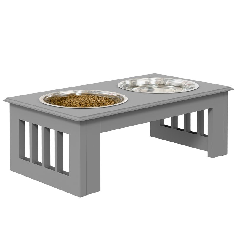 PawHut Raised Dog Bowl Feeding Bowls with Stand for Extra Small and Small Dogs Elevated Pet Bowls Water Food Feeder 44L x 24W x 15H cm - Grey