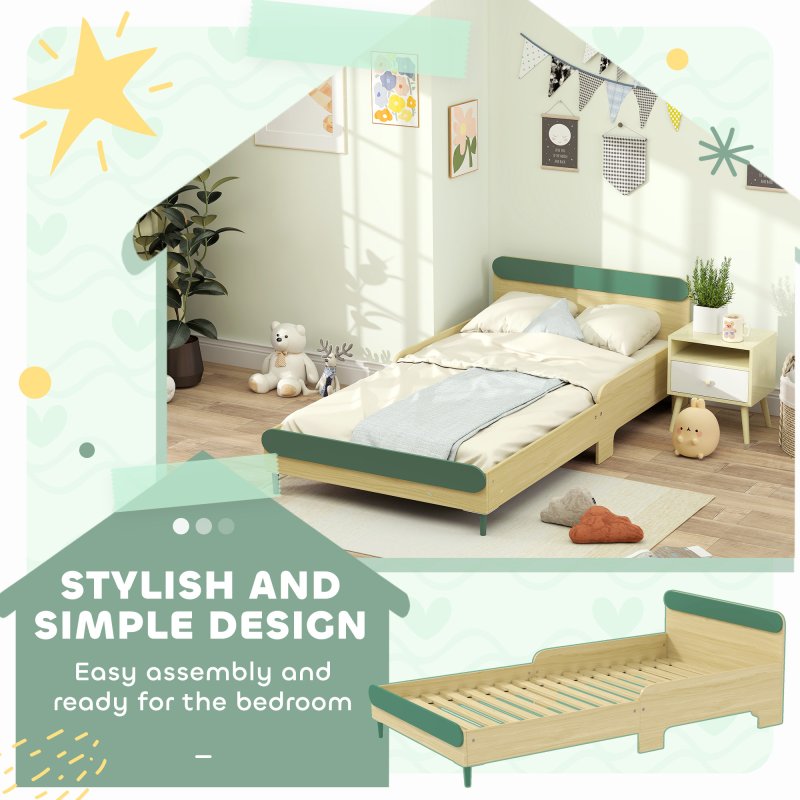 AIYAPLAY Toddler Bed, Kids Bed Frame with Safety Rail, for Ages 3-10 Years, Kids Bedroom Furniture, 195 x 103 x 60.5cm, Green