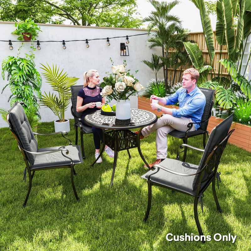 Outsunny Set of 4 Garden Chair Cushions with Backs, 108L x 50W x 5H cm Outdoor Seat Cushions Outdoor Seat Pads with Backrest, Tufted Back, Ties Dining Chair, Light Grey