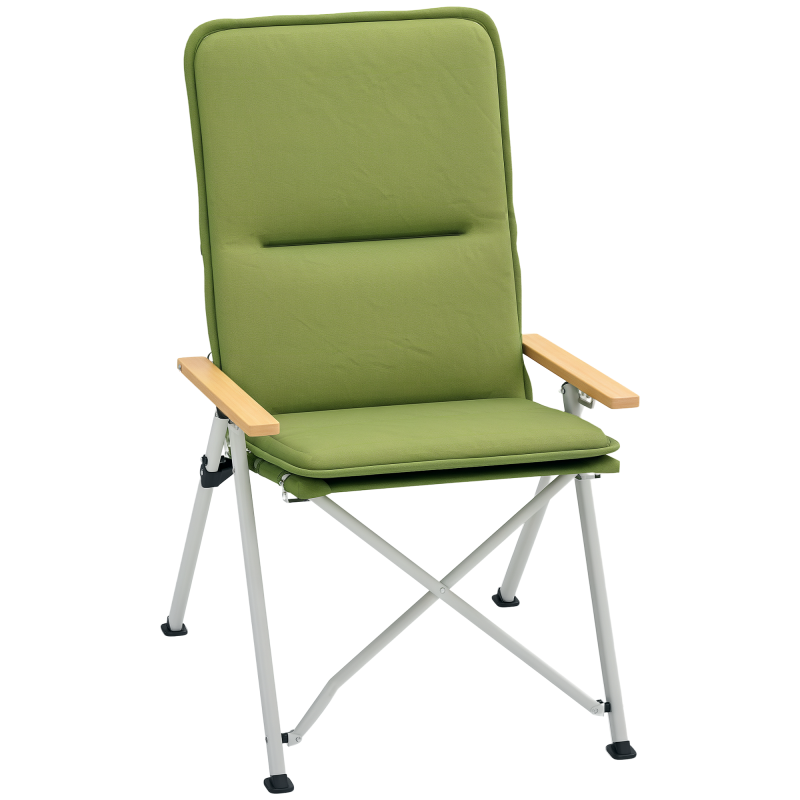 Outsunny Portable Camping Chair for Adults, High Back Folding Chair with Padded Seat and Carry Bag, Outdoor Recliner for Hiking, Fishing, Beach and Picnic, Green