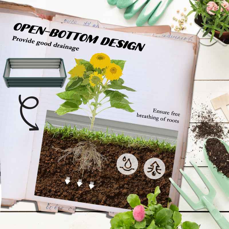 Outsunny Set of 2 Raised Garden Bed, Outdoor Planter Box with Galvanised Steel Frame for Growing Vegetables, Flowers and Herbs, 110 x 50 x 30cm, Green