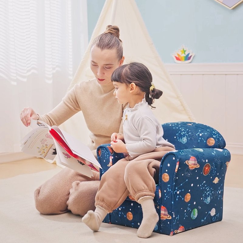 HOMCOM Children's Armchairs Toddler Chair Kids Mini Sofa Planet-themed w/ Non-slip Feet, for Bedroom, Blue