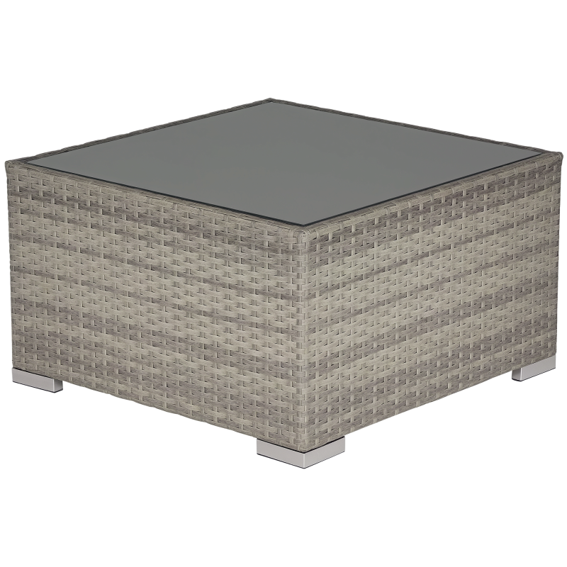 Outsunny Rattan Garden Coffee Table, 65 cm Square Garden Rattan Table with Tempered Glass Top, All-Weather Wicker Bistro Outdoor Furniture for Patio, Balcony, Porc, Grey