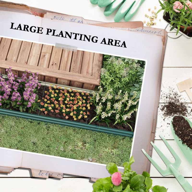 Outsunny Galvanised Raised Bed for Garden, Rectangular Outdoor Elevated Planter Box with Safety Edging and Open Bottom for Growing Flowers, Herbs and Vegetables, 240 x 60 cm, Green