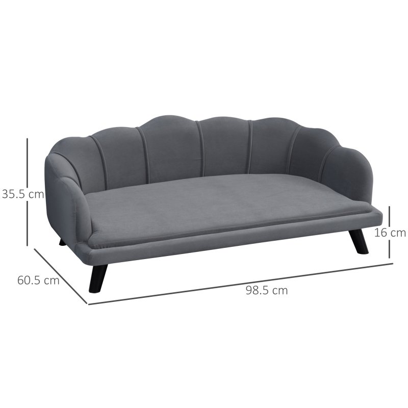 PawHut Dog Sofa for Medium, Large Dogs, Shell Shaped Pet Couch Bed w/ Legs, Cushion, Washable Cover - Grey