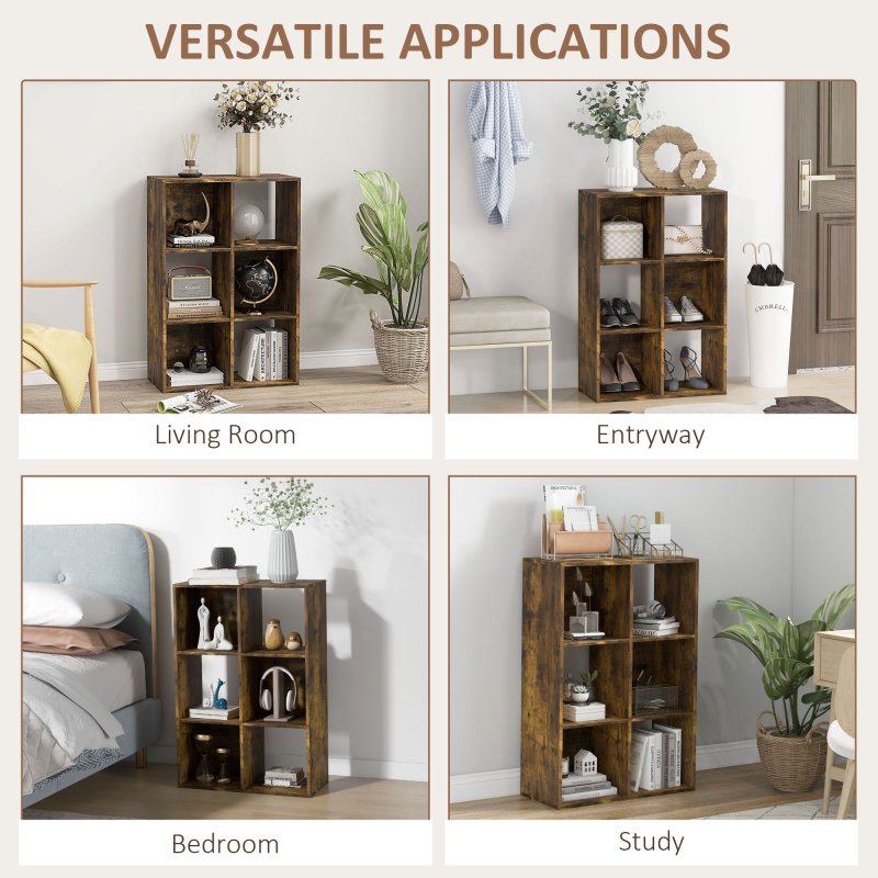 HOMCOM 6-Cube Bookshelf, Modern Freestanding 3-Tier Bookcase, Display Shelving Unit for Living Room, Bedroom, Home Office, Study