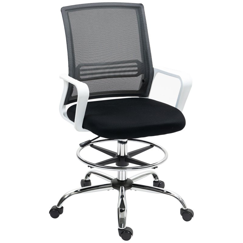 HOMCOM Drafting Chair, Swivel Draughtsman Chair, Ergonomic Office Chair, Mesh Standing Desk Chair with Lumbar Support, Adjustable Foot Ring, Adjustable Height, Black