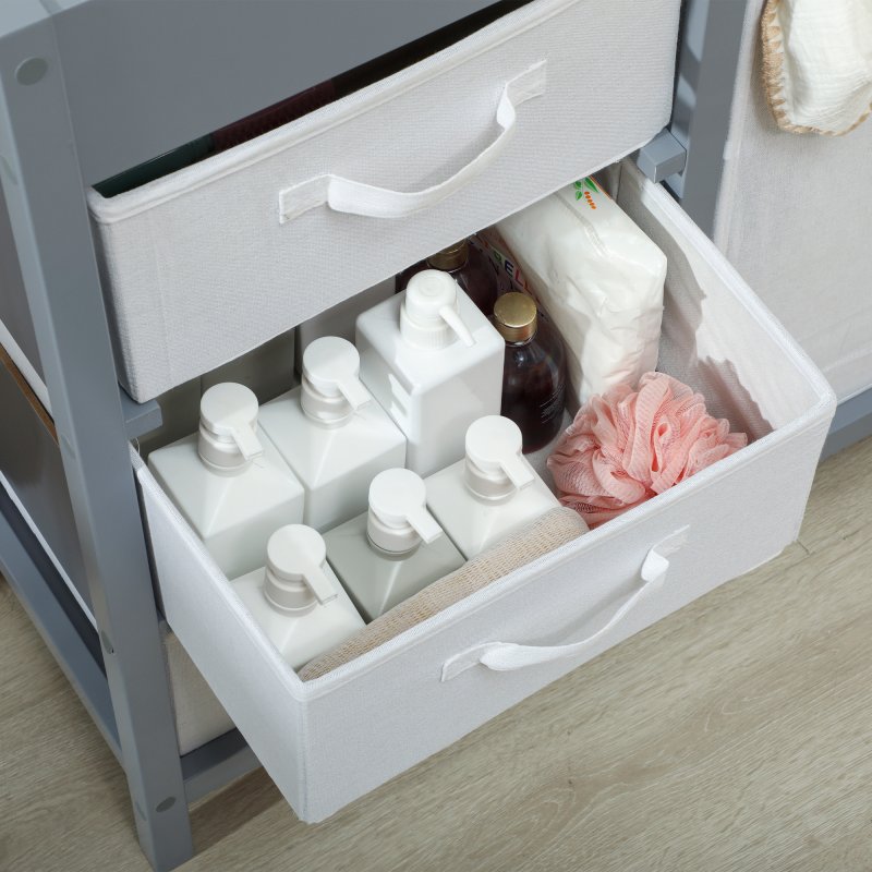 AIYAPLAY Baby Changing Table with 4 Drawers, Nursery Diaper Baby Changing Unit for 0-12 Months (max. 11kg), with Mat, Infant Care Station for Bedroom Nursery, Grey