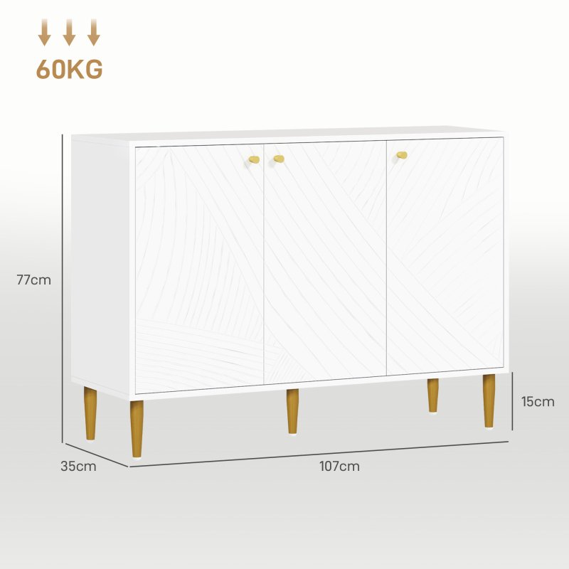 HOMCOM Sideboard, Modern Storage Cabinet with Carved Line Doors, Cupboard and Adjustable Shelves for Living Room, Dining Room, Hallway, White