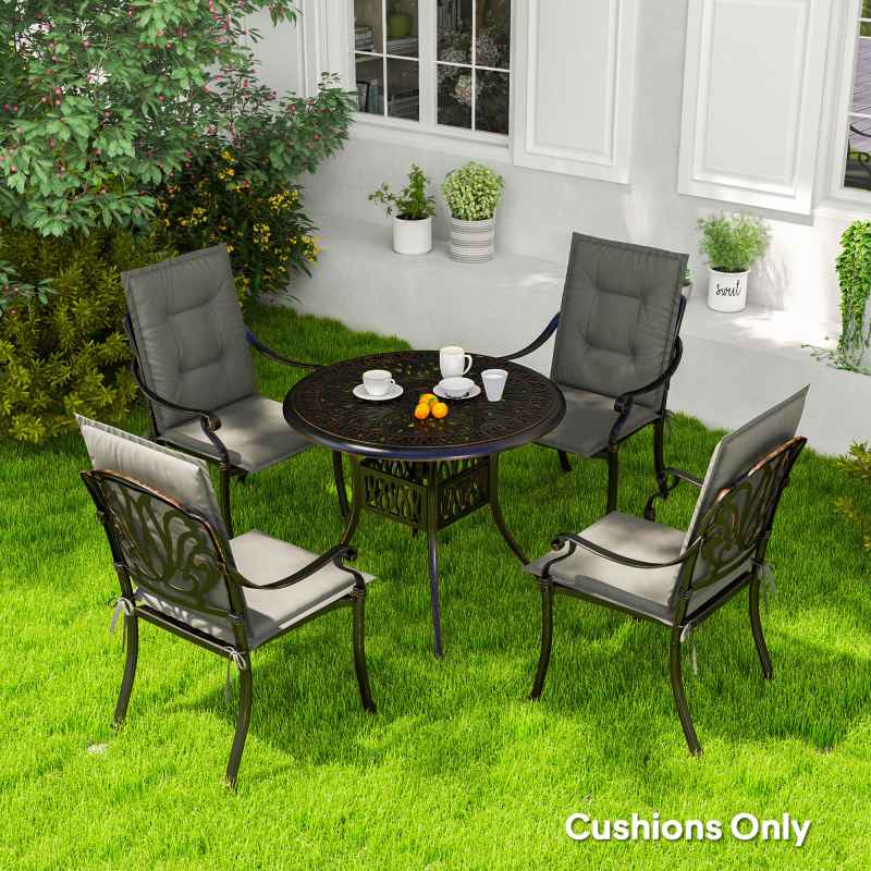 Outsunny Set of 4 Garden Chair Cushions with Backs, 108L x 50W x 5H cm Outdoor Seat Cushions Outdoor Seat Pads with Backrest, Tufted Back, Ties Dining Chair, Light Grey