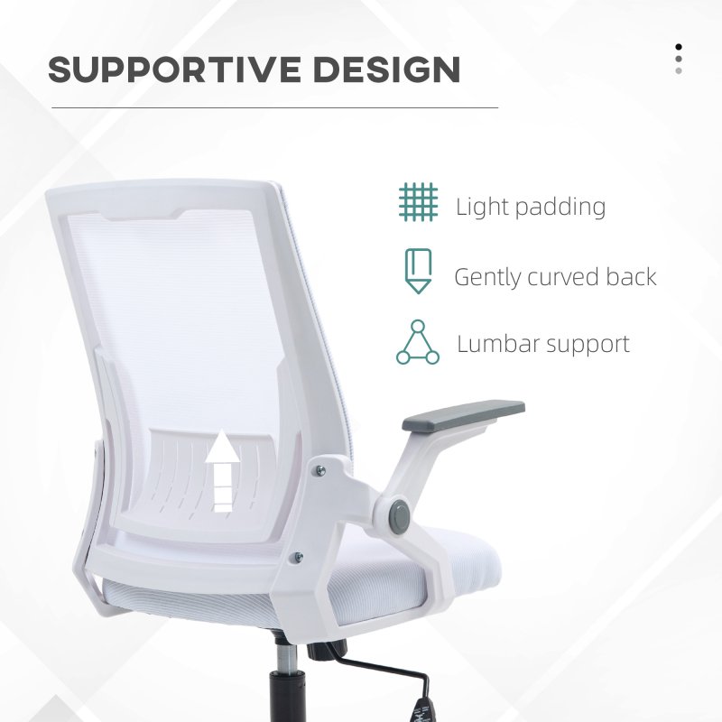 Vinsetto Mesh Office Chair, Desk Chair with Lumbar Support, Flip-up Armrest, Swivel Wheels, Adjustable Height, White