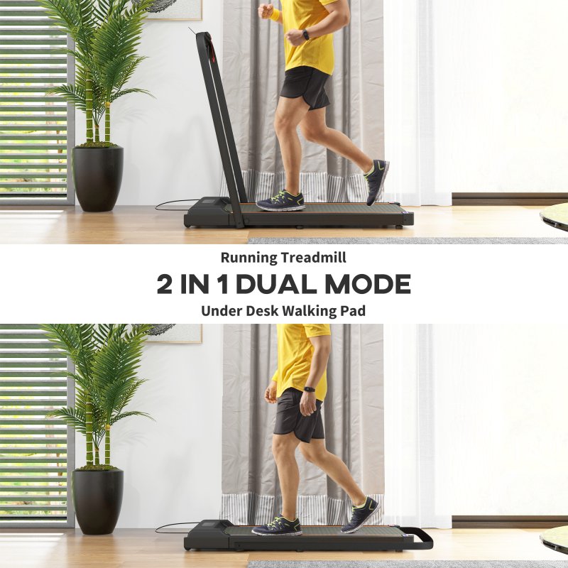 SPORTNOW 2.5HP Folding Treadmill Walking Pad, 1-6km/h Under Desk Treadmill, with Remote Control, LED Display and Phone Holder for Home Gym Office, No Assembly, Orange