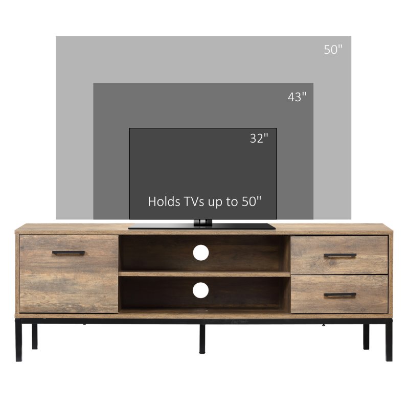 HOMCOM Entertainment Centre for TV up to 50 Inches, TV Cabinet with Door, Open Storage and Drawers, TV Stand for Bedroom with Steel Legs, Coffee