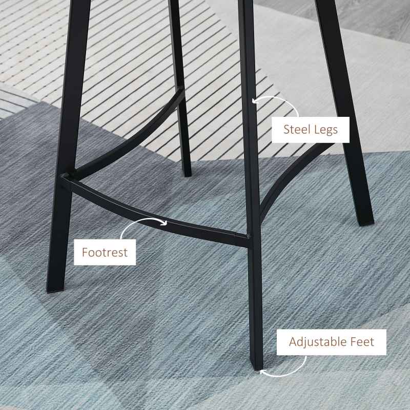 HOMCOM Bar Stools Set of 2, PU Leather Kitchen Stools, Upholstered Breakfast Bar Chairs with Backrest, Steel Legs for Home, Dining Room, Brown