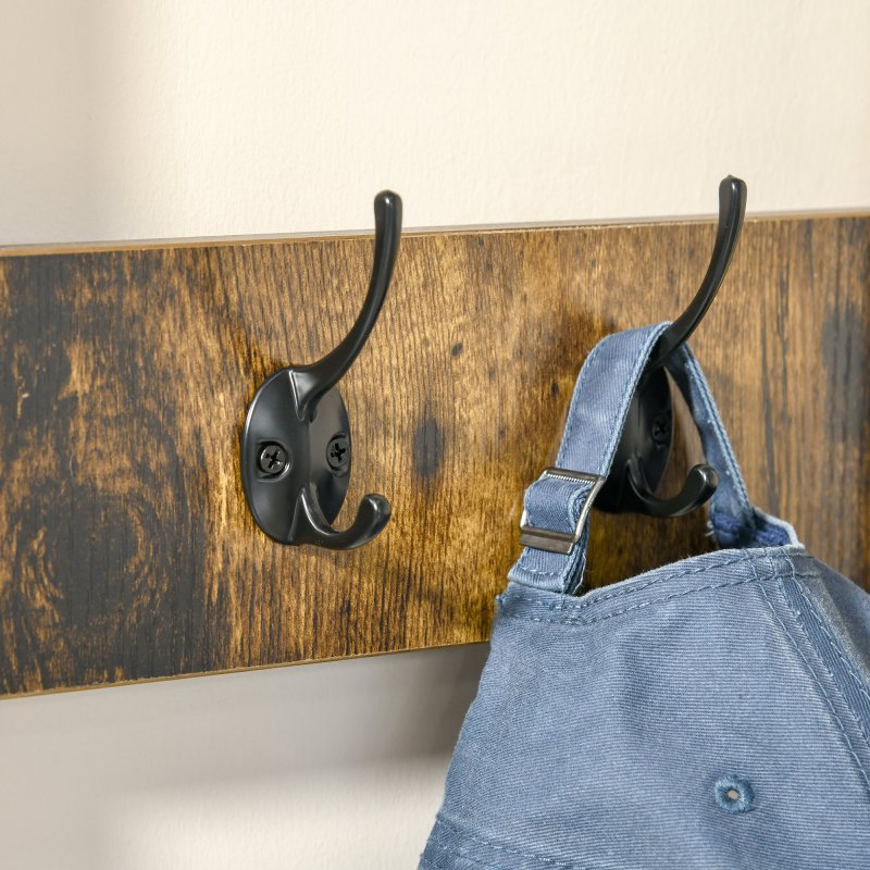 HOMCOM Coat Rack Stand, Free Standing Hall Tree, Coat Stand with Hooks, Bench and Shoe Rack, 100cm x 40cm x 184cm, Industrial Style, Rustic Brown and Black