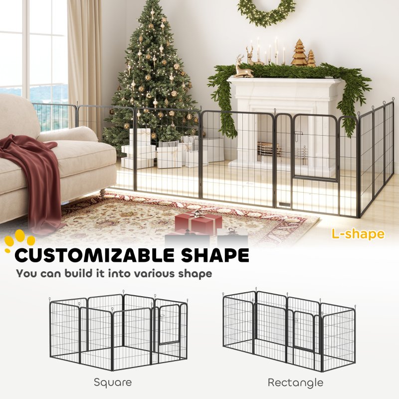 PawHut Dog Pen, 8 Panel Puppy Pen, Steel Dog Playpen, for Medium Breeds, 80cm Tall, Black