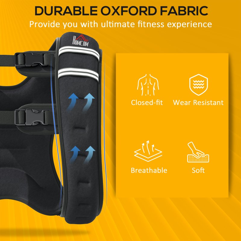 HOMCOM 10KG Weighted Vest, Running Weight Vest with Adjustable Straps, Convenient Pocket and Reflective Strips, for Men and Women Cardio Exercise Strength Training Workout
