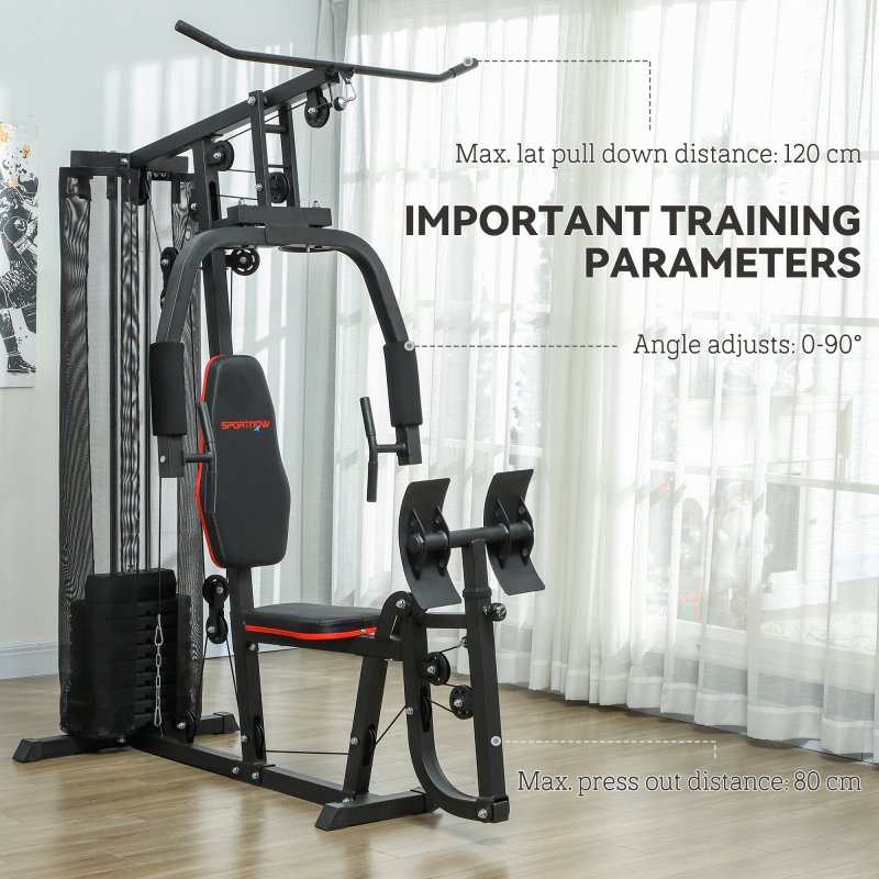 SPORTNOW Compact Home Gym System with 45kg Weight Stack, Weights Machine, Mult-Gym Leg Press Machine Dual-Action Chest Station for Full Body Fitness Training