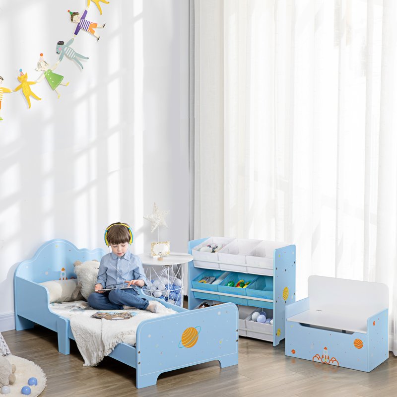 ZONEKIZ 2 in 1 Wooden Toy Box, Kids Storage Bench, Toy Chest with Safety Rod - Blue