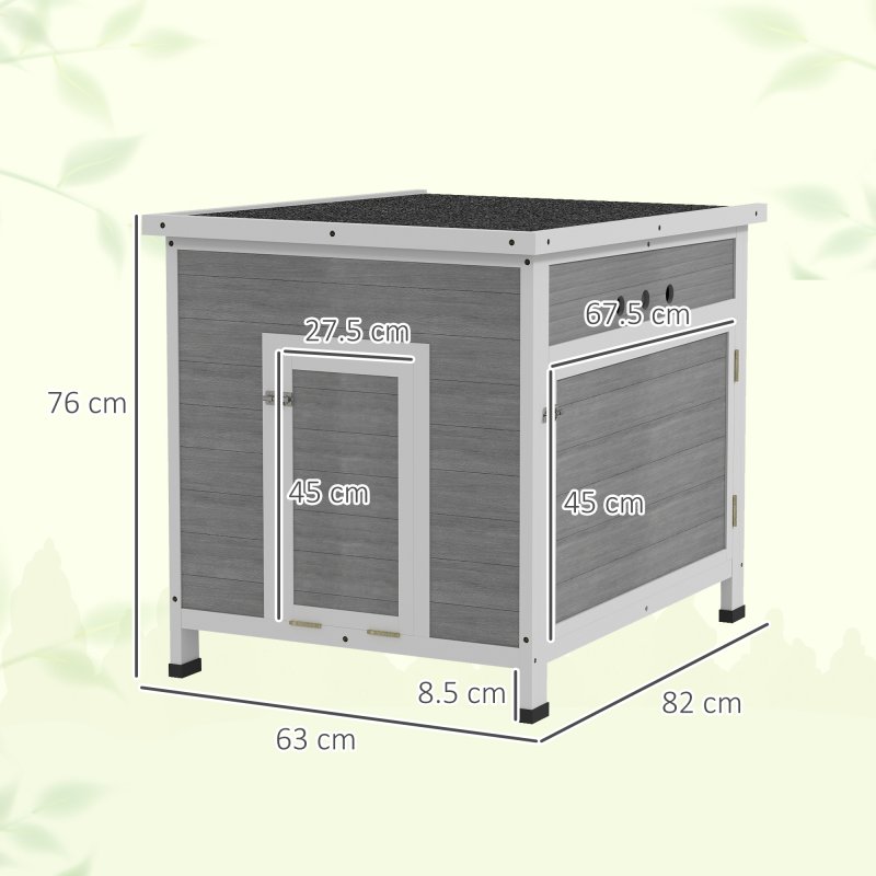 PawHut Wooden Duck House, Raised Poultry Coop with Ramp, Double Doors, Openable Asphalt Roof, Ventilation Holes, Removable Base, for 2-4 Ducks, Chickens, Geese, Light Grey