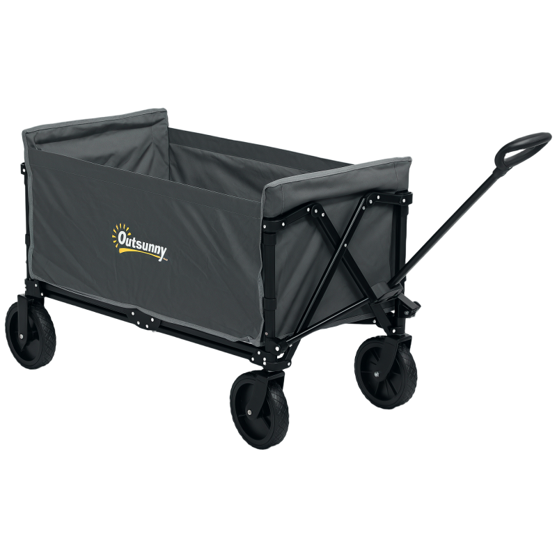 Outsunny 120L Festival Trolley on Wheels, Folding & Compact Camping Trolley Cart with Adjustable Handle for Garden, Beach, Fishing, Grey