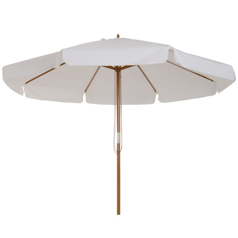 Outsunny 3.3m Wooden Garden Parasol Umbrella, Outdoor Sun Shade Canopy with 8 Bamboo Ribs, Ruffles and 4.7 cm Wood Pole for Balcony Deck Yard Market Beach Pool, Cream White