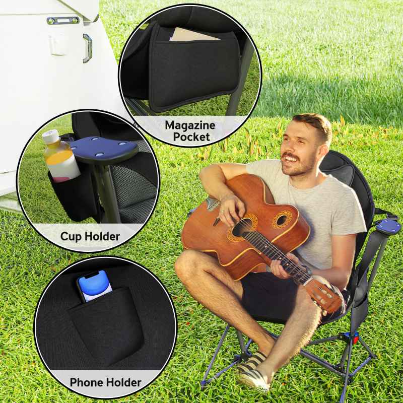 Outsunny Hammock Camping Chair Set of 2, Adjustable Back Swinging Camping Chair Portable Swinging Chair with Cup Holder, Headrest, Padded Seat and Carry Bag for Travel Fishing Hiking, Black