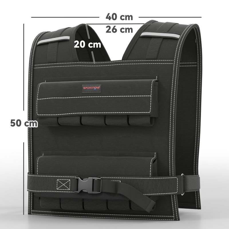 SPORTNOW 20KG Adjustable Weighted Vest, Weight Vest with 20 Metal Weights, Adjustable Straps and Reflective Strips, for Men and Women Running Cardio Exercise Strength Training