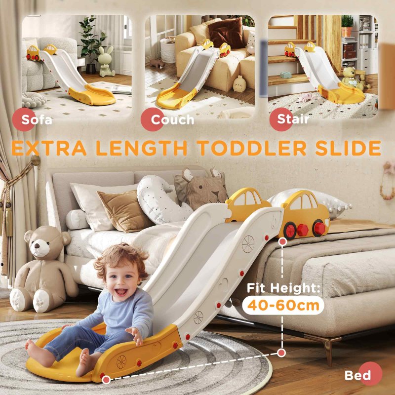 AIYAPLAY Kids Slide, Indoor Toddler Sofa Slide with Extended Length for Bed, Stairs, Easy to Assemble and Store, Yellow