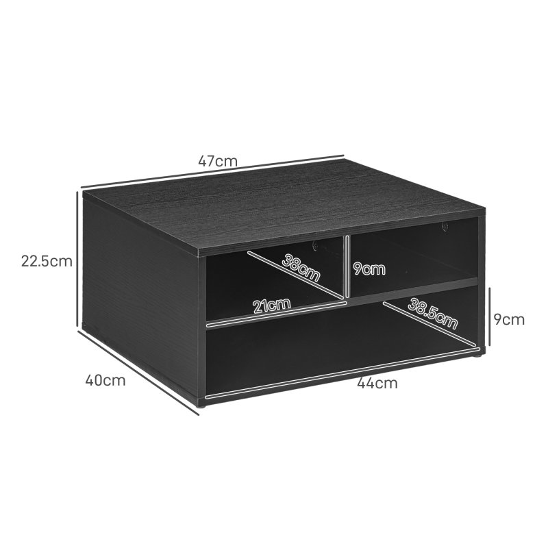 HOMCOM Desktop Printer Stand with Storage, 2-Tier Desk Organizer with 3 Open Compartments for Home Office, Black