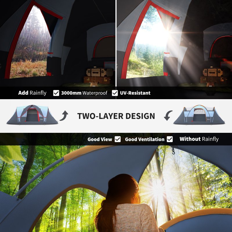 Outsunny 5-6 Man Dome Camping Tent Hiking Shelter UV Protection 3000mm Water Resistant Tunnel Tent