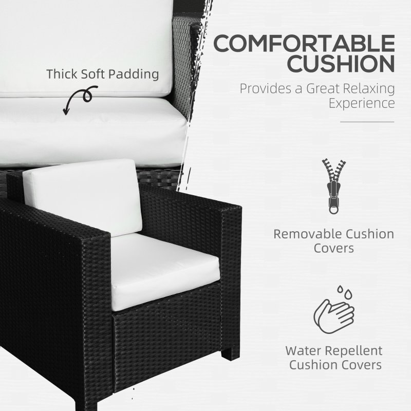 Outsunny Single Seater Rattan Chair, PE Wicker Garden Armchair with 10 cm Thickened Cushion, All-Weather Rattan Garden Chair with Armrests, Black