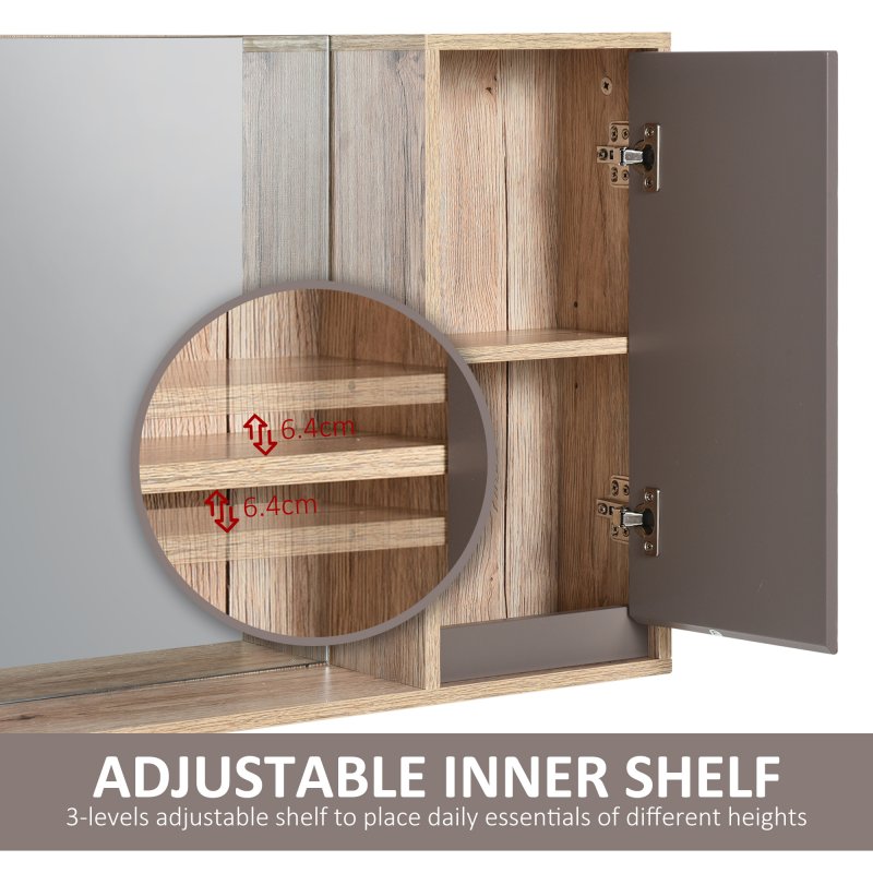 HOMCOM Bathroom Mirror Cabinet, Wall-Mounted Bathroom Cabinet with Mirror and Adjustable Inner Shelf,  57L x 14.2W x49.2H cm