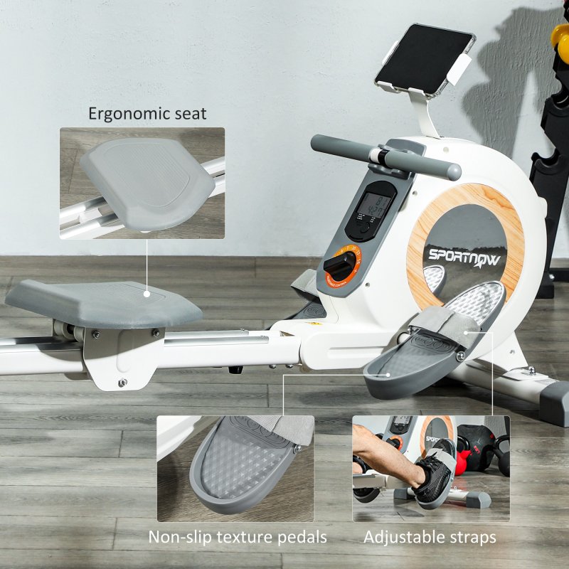 SPORTNOW Rowing Machine, 16-Level Magnetic Rower Machine with LCD Monitor and Phone Holder, Vertical Storage, for Home Gym Cardio Training, White