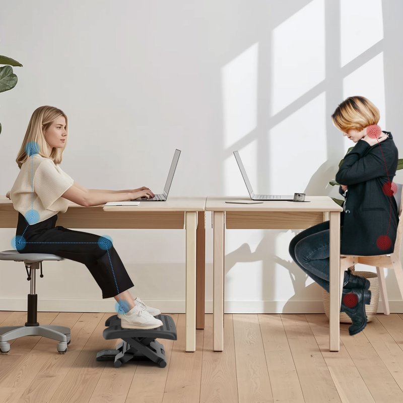 HOMCOM Foot Rest Under Desk with Massage Rollers, Desk Footrest at Work with Adjustable Angle and Height, Ergonomic Non-Slip Foot Stool for Office and Home