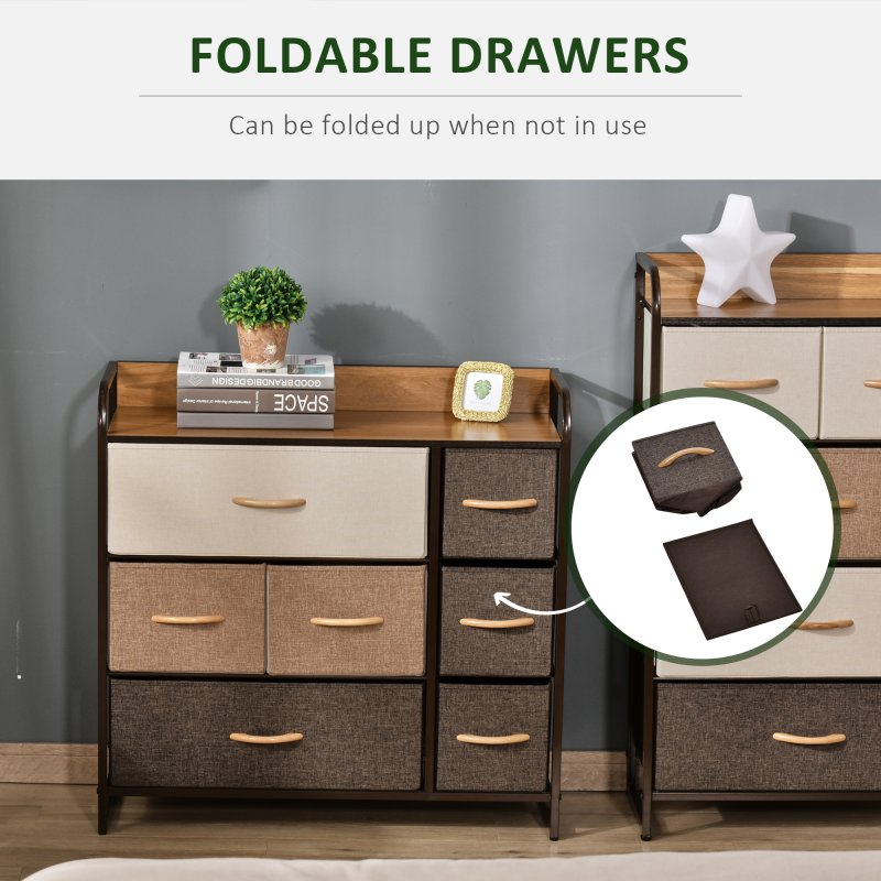 HOMCOM Chest of Drawers with 7 Foldable Drawers, 3-Tier Fabric Bedroom Dresser, Clothes Storage Unit for Bedroom, Living Room
