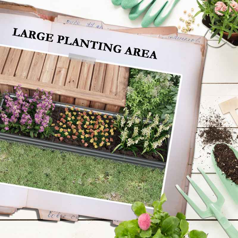 Outsunny Galvanised Raised Bed for Garden, Rectangular Outdoor Elevated Planter Box with Safety Edging and Open Bottom for Growing Flowers, Herbs and Vegetables, 240 x 60 cm, Grey
