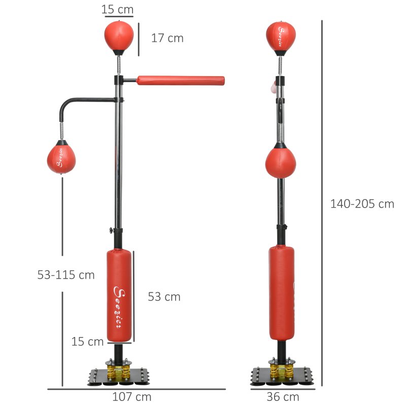 SPORTNOW 140-205cm Inflatable Boxing Bag with Reaction Bar Challenge, Freestanding Punching Bag Training Equipment, with Suction Cups, Speed Punching Bag, MMA Equipment, Red