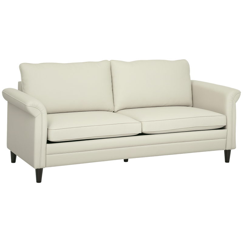 HOMCOM 3 Seater Sofa, Modern Fabric Sofa Couch with Spring Cushion, Rubber Wood Legs, 191cm Upholstered Settee for Living Room, Bedroom, Home Office, Guest Room, Cream White