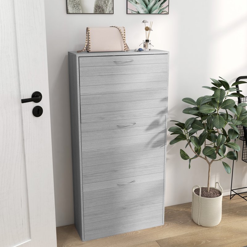 HOMCOM Narrow Shoe Cabinet, Slim Shoe Storage Cabinet with 3 Flip Drawers, 12 Pair of Shoes Organizer Hallway Entryway