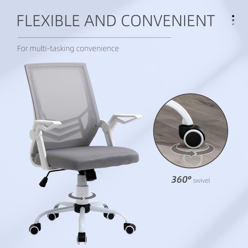 Vinsetto Mesh Office Chair with Flip-up Armrest, Swivel Computer Chair with Lumbar Support, Adjustable Height, Tilt Function for Home/Office, Grey