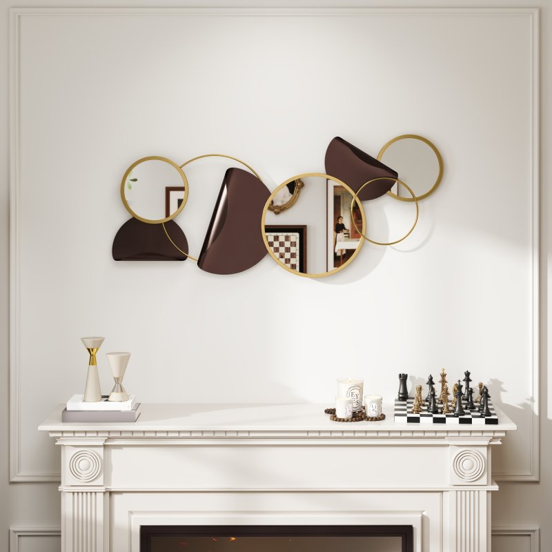 HOMCOM Metal Wall Art, Modern Decorative Mirror Decor, Hanging Home Wall Decoration for Living Room Bedroom Dining Room, Gold Tone