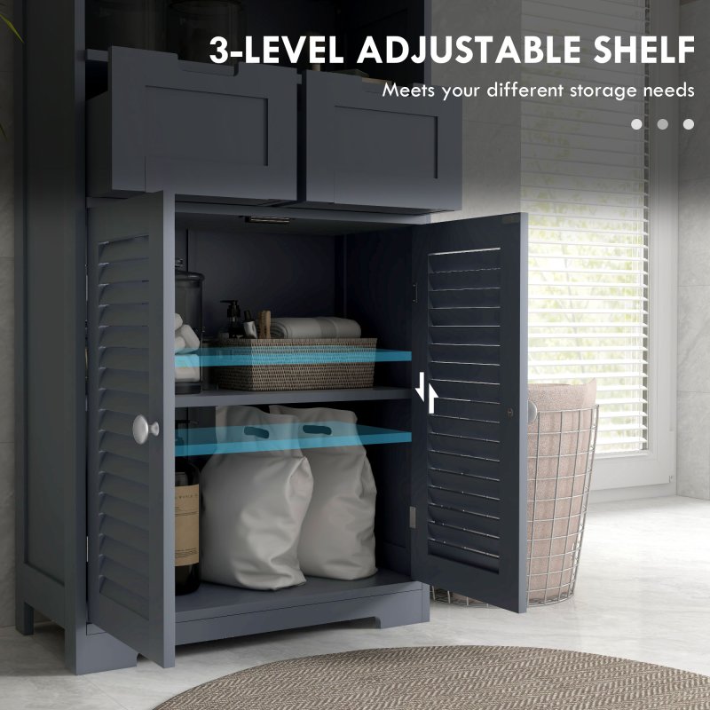 kleankin Bathroom Cabinet with Drawers, Bathroom Storage Cabinet with Louvred Doors, Open Compartment and Adjustable Shelf for Washroom