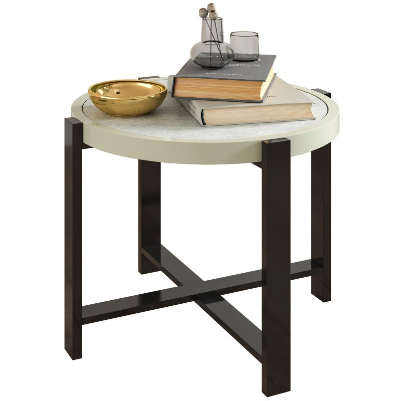 Outsunny Round Small Garden Table, 60cm Outdoor Side Table with Faux Marble Tempered Glass Top, Aluminium Frame for Garden, Patio, Balcony, Light Grey