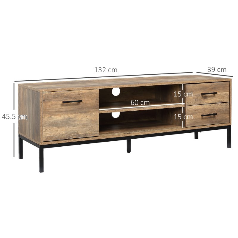 HOMCOM Entertainment Centre for TV up to 50 Inches, TV Cabinet with Door, Open Storage and Drawers, TV Stand for Bedroom with Steel Legs, Coffee